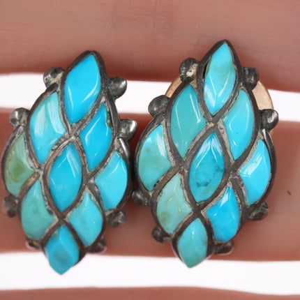 40's-50's Zuni Silver turquoise channel inlay curved earrings