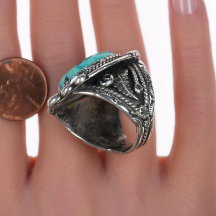 sz11.25 Sarah Curley Navajo silver and high grade turquoise ring