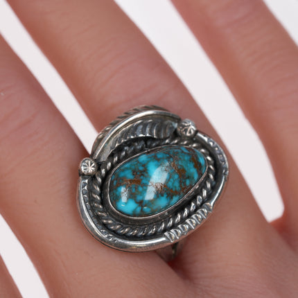 sz7.5 Vintage Navajo silver and high grade bisbee turquoise ring