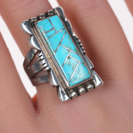 sz8.5 Vintage Sterling turquoise channel inlay ring