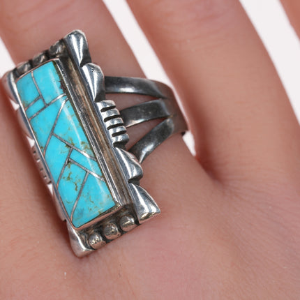 sz8.5 Vintage Sterling turquoise channel inlay ring