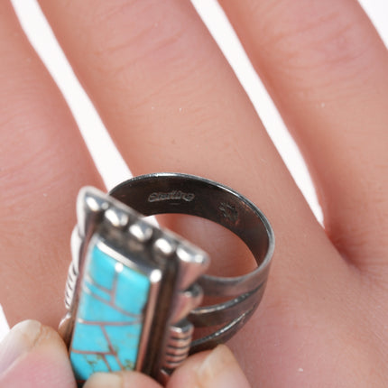 sz8.5 Vintage Sterling turquoise channel inlay ring