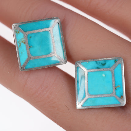 Vintage Zuni Sterling turquoise channel inlay cufflinks