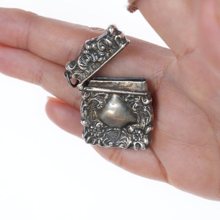 Antique Sterling repousse Chatelaine Stamp box pendant