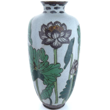 Tall Meiji Period Matte Finish Japanese Cloisonné Lotus Vase