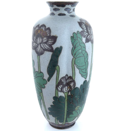 Tall Meiji Period Matte Finish Japanese Cloisonné Lotus Vase