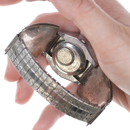 6 5/8"+ Navajo silver/toruquoise/coral watch tips w/ Timex SSQ Digital