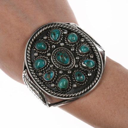 6 3/8" türkisfarbenes Cluster-Armband aus Navajo-Silber aus den 1950er Jahren