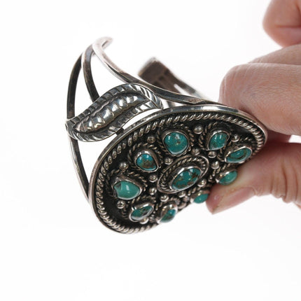 6 3/8" c1950's  Navajo Silver turquoise cluster bracelet