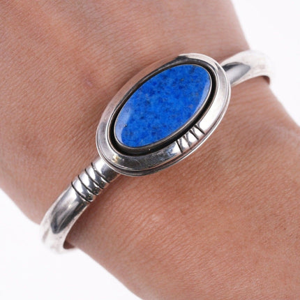 6.5" Leroy Begay Navajo Sterling and denim lapis bracelet