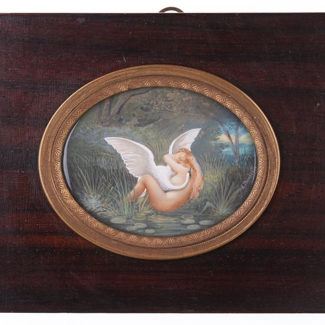 c1870 French Antique Miniature painting Leda and the Swan