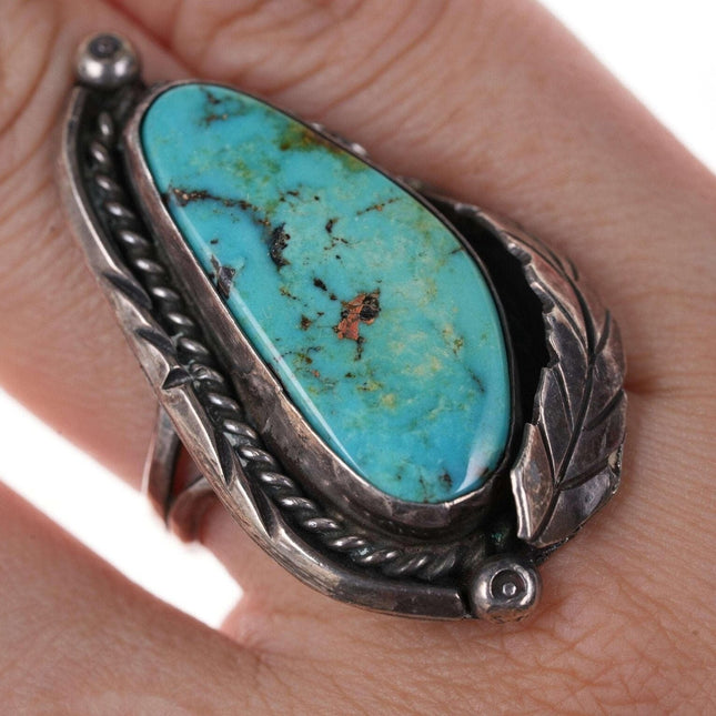 sz 7,5 Vintage Türkis Ring aus Sterlingsilber der amerikanischen Ureinwohner