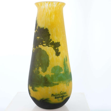 Large 1920's Muller Frères Cameo Glass Landscape vase