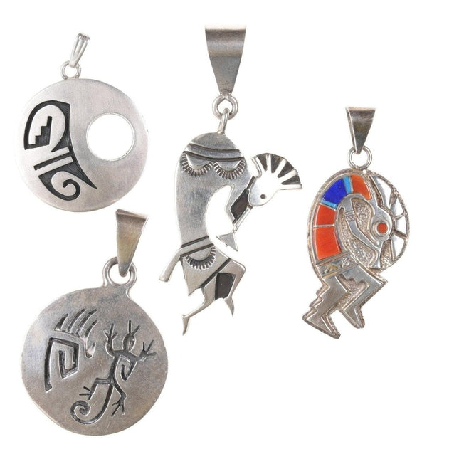 4 Vintage Southwestern sterling pendants xc