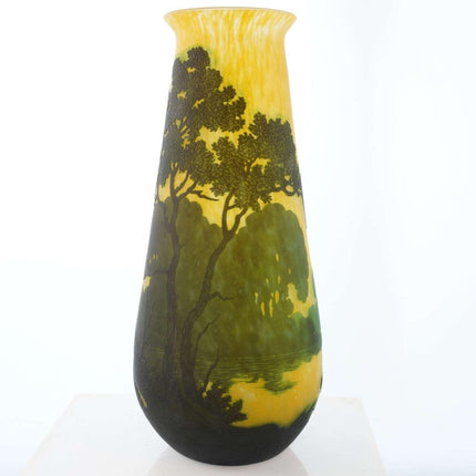 Large 1920's Muller Frères Cameo Glass Landscape vase