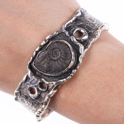 6.75" Southwestern Artisan sterling Ammonite fossil bracelet