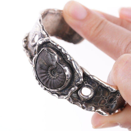 6.75" Southwestern Artisan sterling Ammonite fossil bracelet