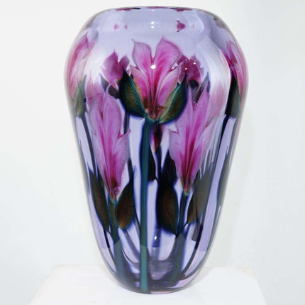 巨大 Daniel Lotton 多花卉艺术玻璃花瓶