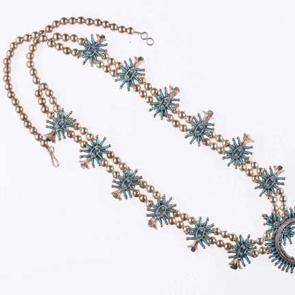 Zuni Sterling and turquoise petit point squash blossom necklace