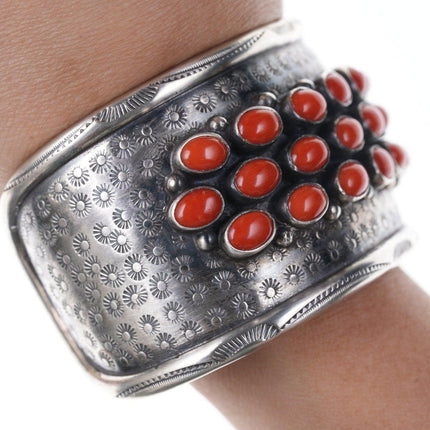 6 5/8" Vintage Native American Silver and Mediterranean coral bracelet