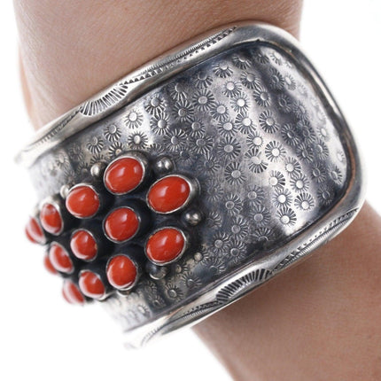 6 5/8" Vintage Native American Silver and Mediterranean coral bracelet