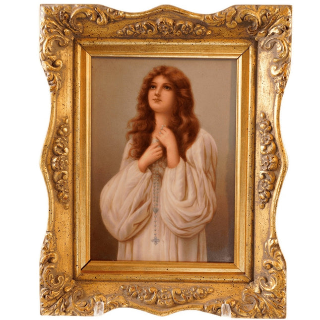 C1900 Berlin Porcelain Plaque After Henry Ryland Young Woman praying Rosary