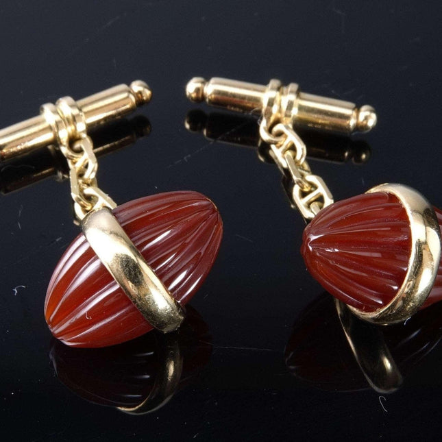 Vintage 18k Gold and Carnelian Cufflinks with hallmarks