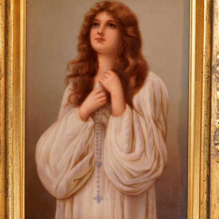 C1900 Berlin Porcelain Plaque After Henry Ryland Young Woman praying Rosary