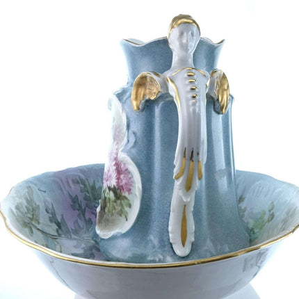 c1900 PL Limoges France Hand Painted Limoges Porcelain Wash Bowl and Pitcher Set