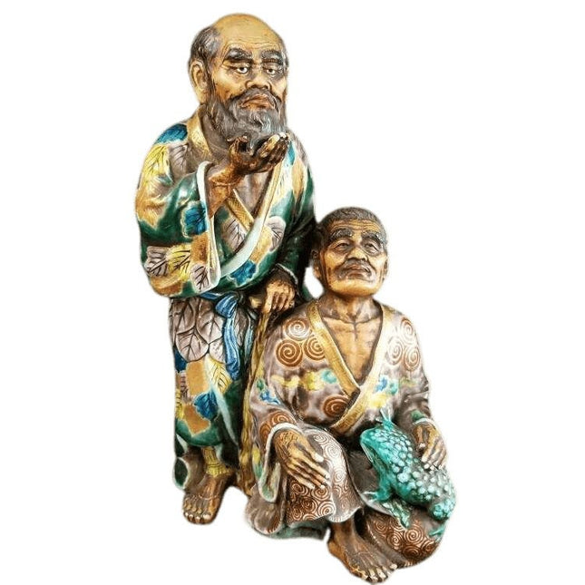 Große Kutani-Figur aus der Meiji-Zeit, Gama Sennin, unsterbliche Kröte, japanisches 19. Jahrhundert, 32 x 20,3 cm breit