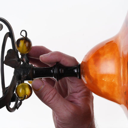 1920 年代法国施耐德艺术玻璃蜜饯，带金属支架玻璃球