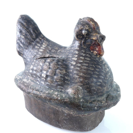 American Redware Folk Art Hen on Nest Bank