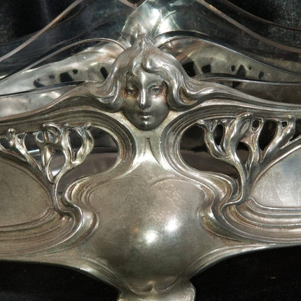 Art Nouveau pewter Centerpiece with Glass Insert WMF, liberty 16.5" wide