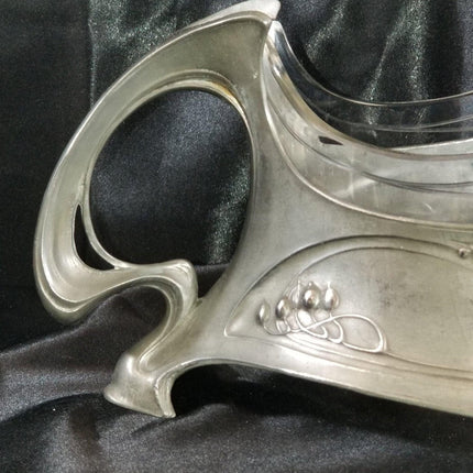 Art Nouveau pewter Centerpiece with Glass Insert WMF, liberty 16.5" wide