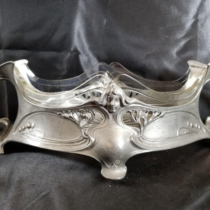 Art Nouveau pewter Centerpiece with Glass Insert WMF, liberty 16.5" wide