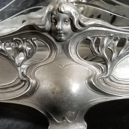 Art Nouveau pewter Centerpiece with Glass Insert WMF, liberty 16.5" wide