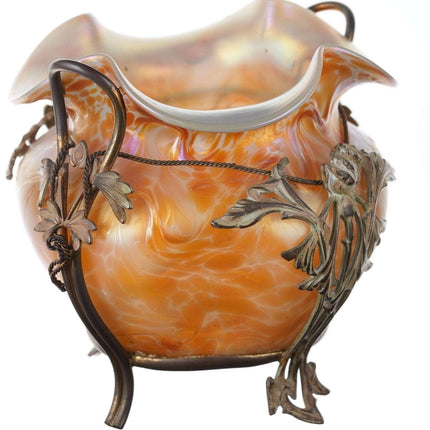 c1900 Loetz Bronze Mounted Bohemian Art glass vase