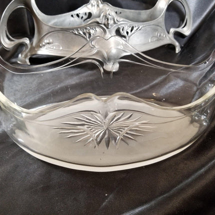 Art Nouveau pewter Centerpiece with Glass Insert WMF, liberty 16.5" wide