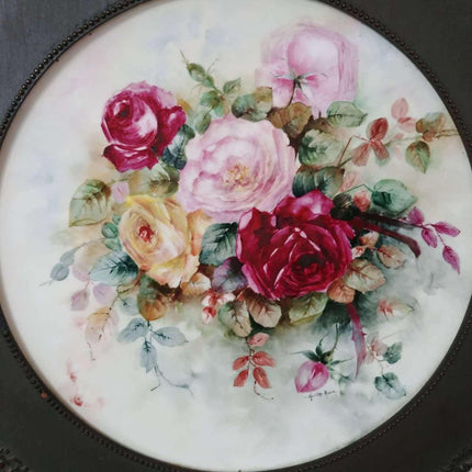 JPL Limoges Porcelain Plaque  Jean Pouyat C.1900 Artist Signed 18" With Roses an