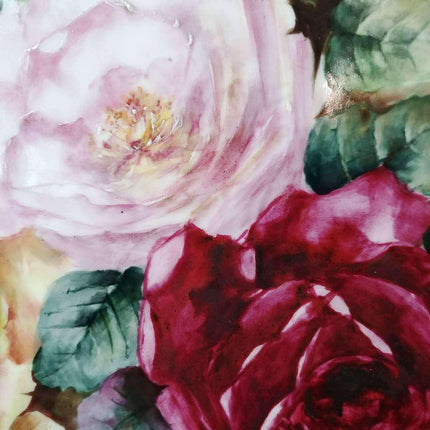 JPL 利摩日瓷牌 Jean Pouyat C.1900 艺术家签名 18 英寸带玫瑰和原装 24 英寸木框 Harriette Roser
