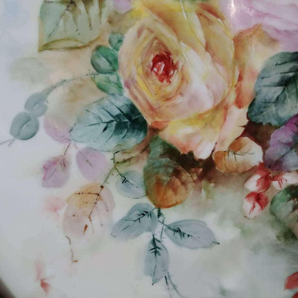 JPL Limoges Porcelain Plaque  Jean Pouyat C.1900 Artist Signed 18" With Roses an