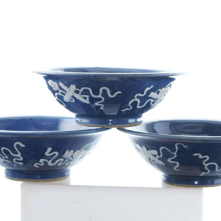 Qing Chinese Blue/White Slip Decorated bowls