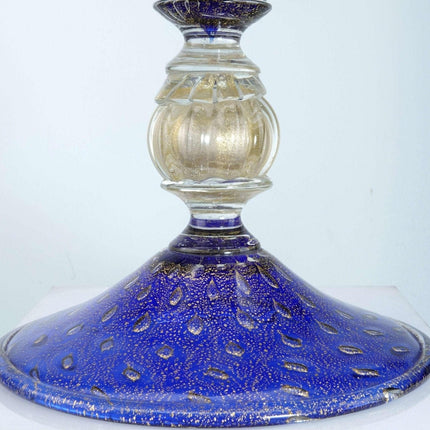 Vintage venezianische skulpturale Vase aus kobaltblauem Gold und kontrollierten Blasen