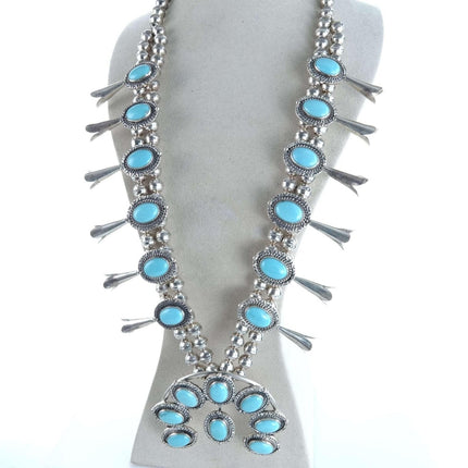 Philbert Secatero Navajo Sterling and Turquoise Squash Blossom Necklace