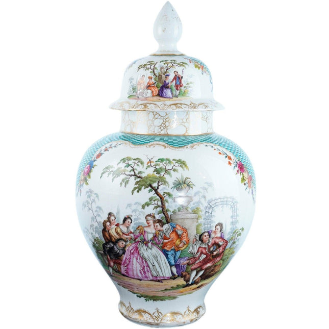 25" Palatial 19th Century Dresden Floor Vase with lid