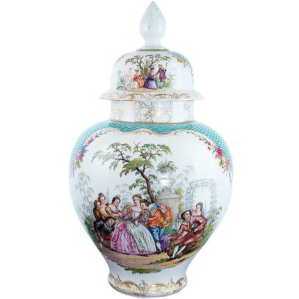 25" Palatial 19th Century Dresden Floor Vase with lid