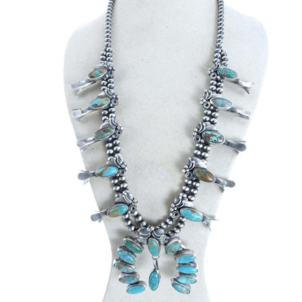 Navajo Sterling and TurquoiseSquash Blossom Necklace