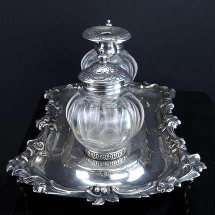 1842 Sterling Silver Inkwell Desk Set Robert Gray & Son Glasgow, Scotland