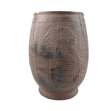 玛雅前哥伦布时期陶器雕刻圆柱形容器