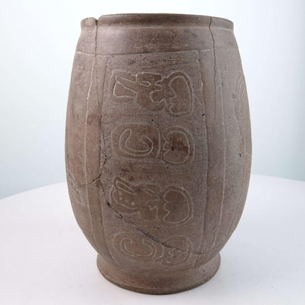 Mayan Pre-Columbian Pottery Carved Cylindrical Vessel